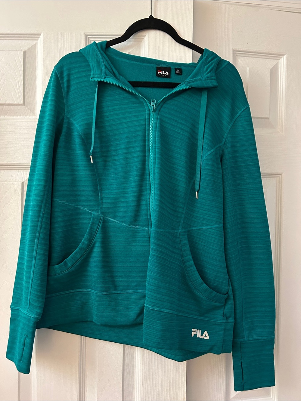FILA Sport Women XL Teal Green Full Zip Athletic Hoodie Running Jacket Thumbhole